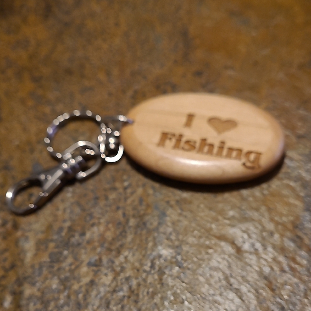 Tan Wooden Fishing Keychain